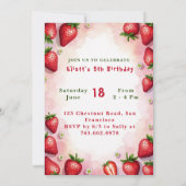 Aardbei Verjaardag Uitnodiging Letter E Cake Theme (Achterkant)