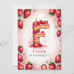 Aardbei Verjaardag Uitnodiging Letter F Cake Theme