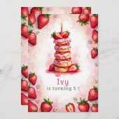 Aardbei Verjaardag Uitnodiging Letter I Cake Theme (Voorkant / Achterkant)