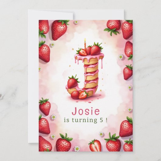 Aardbei Verjaardag Uitnodiging Letter J Cake Theme (Voorkant)