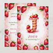 Aardbei Verjaardag Uitnodiging Letter J Cake Theme (Voorkant / Achterkant)