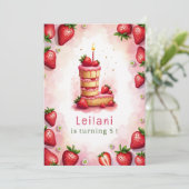 Aardbei Verjaardag Uitnodiging Letter L Cake Theme (Staand voorkant)