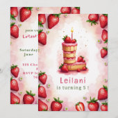 Aardbei Verjaardag Uitnodiging Letter L Cake Theme (Voorkant / Achterkant)