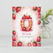 Aardbei Verjaardag Uitnodiging Letter of Cake Them (Staand voorkant)