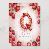 Aardbei Verjaardag Uitnodiging Letter Q Cake Theme (Voorkant / Achterkant)