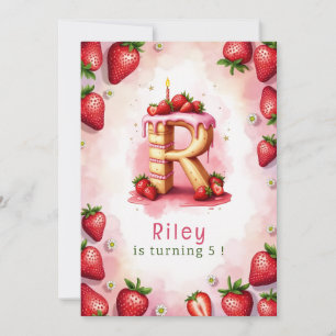 Aardbei Verjaardag Uitnodiging Letter R Cake Theme