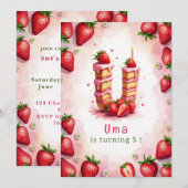 Aardbei Verjaardag Uitnodiging Letter U Cake Theme (Voorkant / Achterkant)