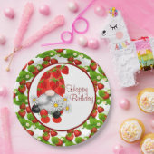Aardbei Verjaardags Kabouter  Papieren Bordje (Feest)