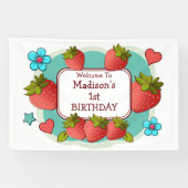 Aardbei verjaardagsfeestje gepersonaliseerd spandoek (Horizontaal)
