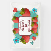 Aardbei verjaardagsfeestje gepersonaliseerd spandoek (Verticaal)