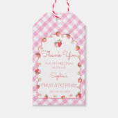 Aardbei verjaardagsfeestje golvend dank je cadeaulabel (Voorkant)