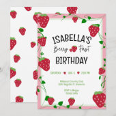 Aardbei verjaardagsfeestje nodigt Berry Summer Kaart (Voorkant / Achterkant)