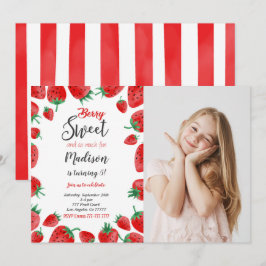 Aardbei verjaardagsfoto uitnodiging
