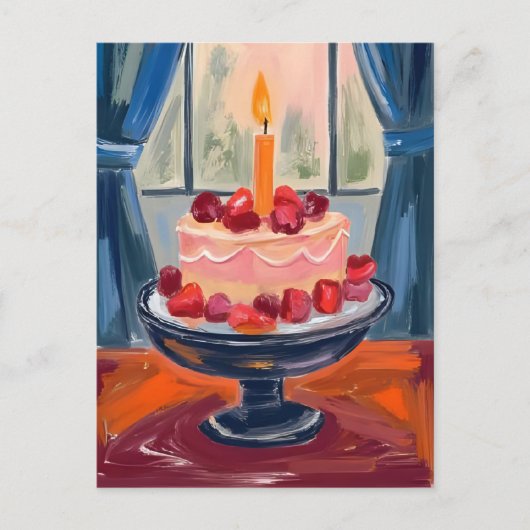 Aardbei verjaardagstaart feestdagenkaart (Voorkant)