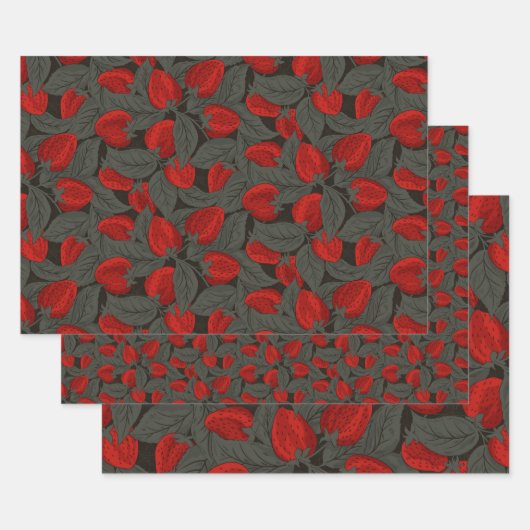 Aardbei verschillende schalen inpakpapier vel (Set)