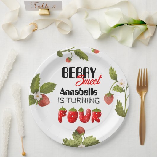 Aardbei vierde verjaardag papieren bordje (Huwelijk)