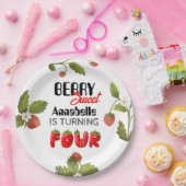 Aardbei vierde verjaardag papieren bordje (Feest)