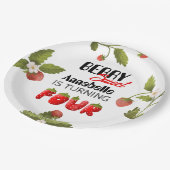 Aardbei vierde verjaardag papieren bordje (Gekanteld)