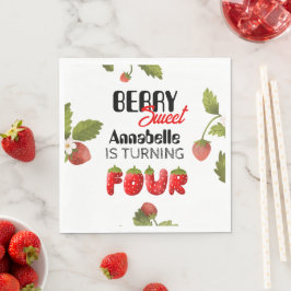 Aardbei vierde verjaardag servet