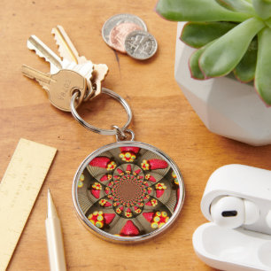 Aardbei vintage rood en geel sleutelhanger