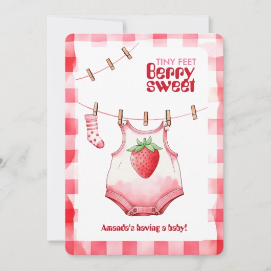 Aardbei Vrijgezellenfeest Roze Rood Gingham Sweet Kaart (Voorkant)