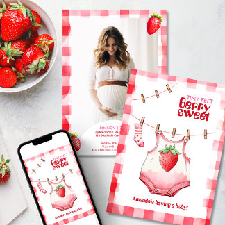 Aardbei Vrijgezellenfeest Roze Rood Gingham Sweet Kaart