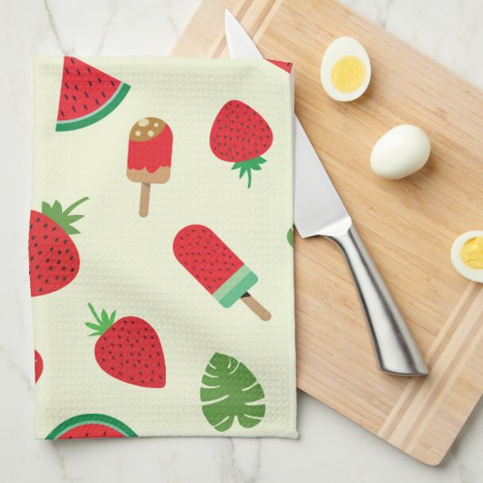 Aardbei, Watermeloen en Popsicles Patroon Theedoek (Quarter Fold)