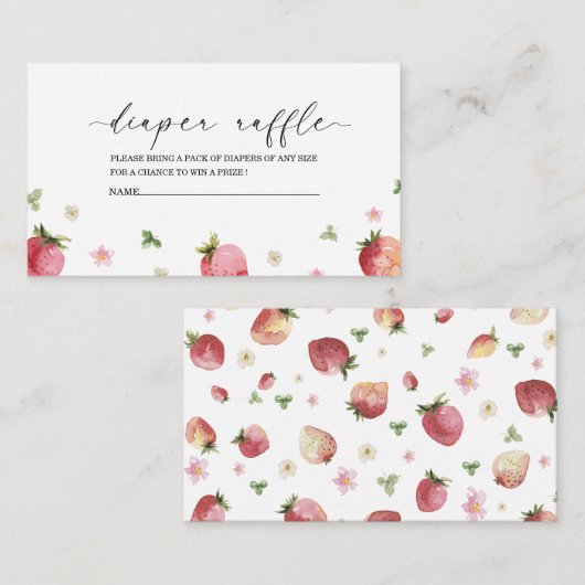 Aardbei Waterverf baby shower luier loterij Informatiekaartje (Voorkant / Achterkant)