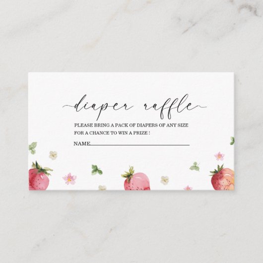 Aardbei Waterverf baby shower luier loterij Informatiekaartje (Voorkant)