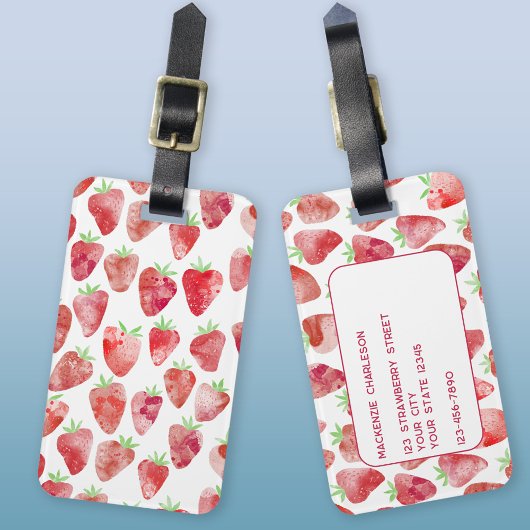 Aardbei-Waterverf Bagagelabel