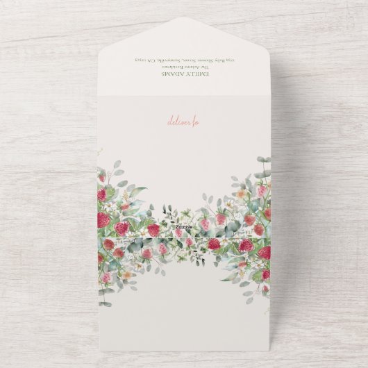 Aardbei Waterverf Genderneutraal Baby shower All In One Uitnodiging (Buitenkant)