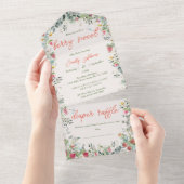 Aardbei Waterverf Genderneutraal Baby shower All In One Uitnodiging (Afscheurbaar)