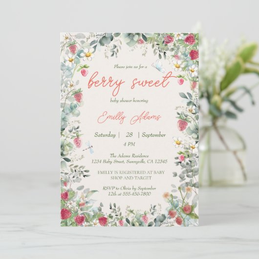 Aardbei Waterverf Genderneutraal Baby shower Kaart (Staand voorkant)