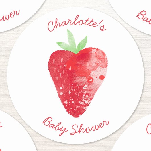 Aardbei Waterverf gepersonaliseerd Baby shower Ronde Sticker