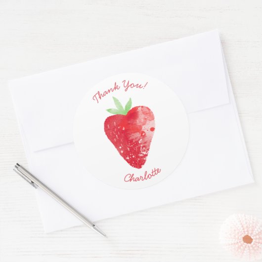 Aardbei Waterverf gepersonaliseerd dank u Ronde Sticker (Envelop)