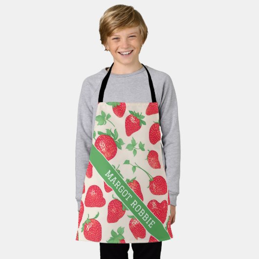 Aardbei Waterverf Kleurrijk Patroon Schort (Gedragen)