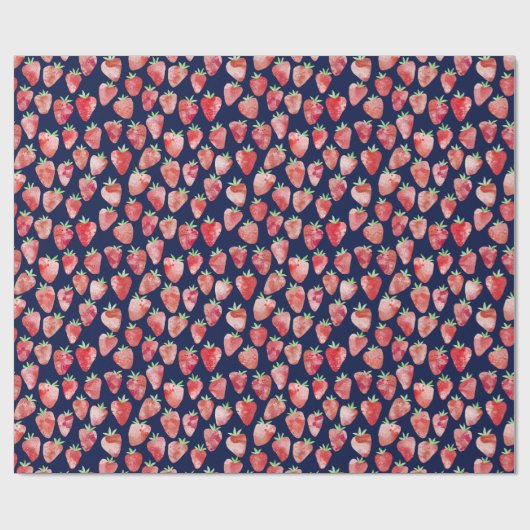 Aardbei Waterverf Navy Blue Cadeaupapier (Vlak)