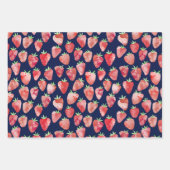 Aardbei Waterverf Navy Blue Inpakpapier Vel (Voorkant)