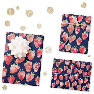 Aardbei Waterverf Navy Blue Inpakpapier Vel