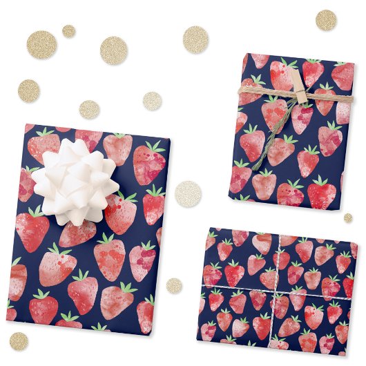 Aardbei Waterverf Navy Blue Inpakpapier Vel