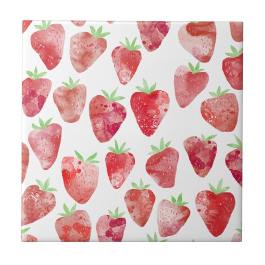 Aardbei-Waterverf Tegeltje (Voorkant)