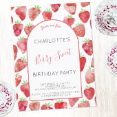 Aardbei Waterverf Verjaardagsfeestuitnodiging Briefkaart