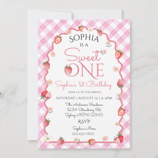 Aardbei Wavy Sweet One Eerste Verjaardag Kaart (Voorkant)