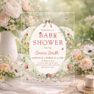 Aardbei Whimsical Lieveheersbeestje Baby Shower Acryl Uitnodigingen