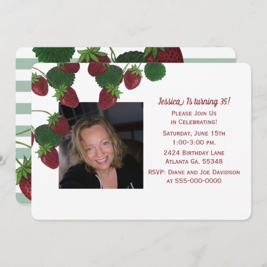 Aardbei Wijngaard Foto Uitnodiging (Voorkant / Achterkant)