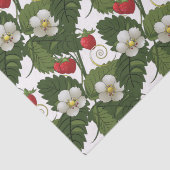 Aardbei Witte Bloem Groene Blad Bloemendruk  Tissuepapier (Detail)