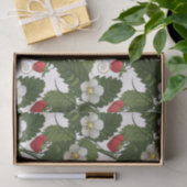 Aardbei Witte Bloem Groene Blad Bloemprint Tissuepapier (Geschenk)