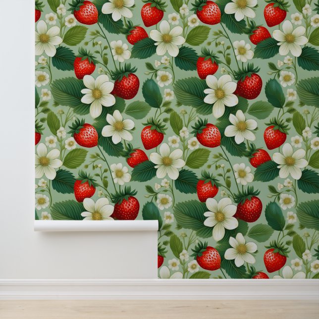 Aardbei Witte Bloesems Waterverf Lente Bloemen Behang (Applicatie)