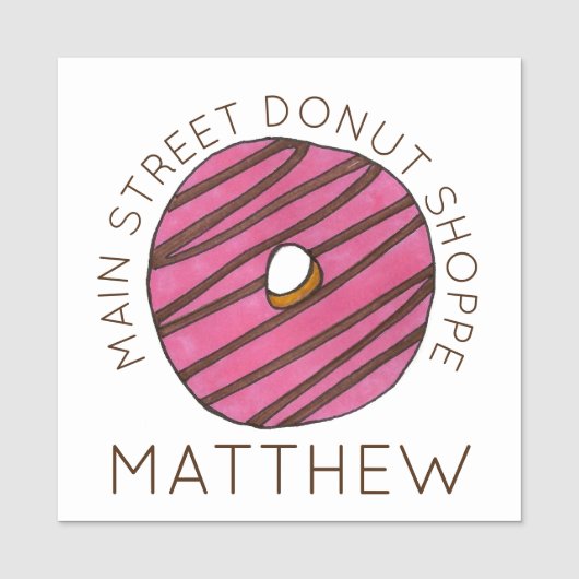 Aardbei Zebra Stripe Donut Doughnut Pastry Naamplaatje (Voorkant)