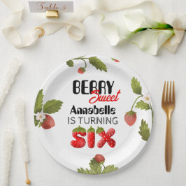 Aardbei zesde verjaardag papieren bordje